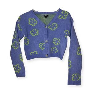 Art Class Blue Green Floral Long Sleeve Cardigan Button Up Girls Size Large